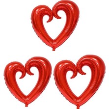 Dipak Içi Boş Kalp Folyo Kırmızı Renk Balon (3 Adet)
