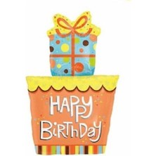 Dipak Turuncu Hediye Paketi Happy Birthday Folyo Balon (1 Adet)