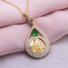 Takıhan 925 Ayar Gümüş Altın Kaplama Tuğralı Damla Kolye