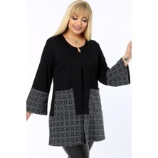 Kheos Ispanyol Geniş Kol Ekose Çift Renk Bloklu Yakasız Cepli Hırka