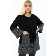 Kheos Zebra Desen Çift Renk Geniş Ispanyol  Kol Cepli Yakasız Ceket