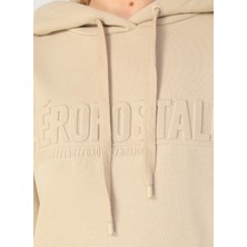 Aeropostale Charlot Kapüşonlu Uzun Kollu  Standart Kalıp Baskılı Açık Bej Kadın Sweatshirt