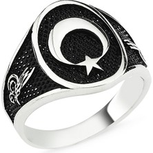 Altın Sepeti Gümüş Ay Yıldız Tuğralı Erkek Yüzük