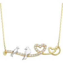 Altın Sepeti Kalpli Aşk Kuşları Altın Kolye