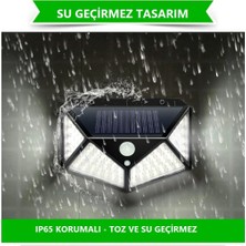 Hareket Sensörlü Solar Güneş Enerjili Bahçe Lambası Dış Mekan Aydınlatma Aplik Kamp 100 LED