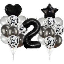 Dipak Siyah/gümüş Renk 2 Yaş Balon Seti