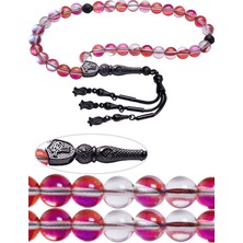 Tesbih Atölyesi Siyah Nikel Püsküllü Kırmızı Doğal Termal Kuvars Tesbih