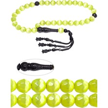 Tesbih Atölyesi Siyah Nikel Püsküllü Yeşil Kedi Taşı Gözü Tesbih