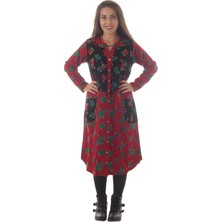 Otantik Textile Kadın Pazen Divitin Patchwork Model Ful Düğmeli Etnik Elbise