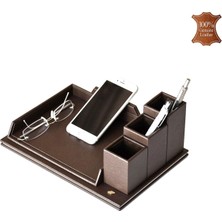 Tabac 363-39 Hakiki Deri Masa Üstü Telefon ve Gözlük Tutucu Koyu Kahve