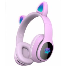 Aktarmobile Kablosuz Kedi Kulağı Tasarımlı LED Işıklı Mikrofonlu Kulak Üstü Bluetooth Kulaklık  - Mor