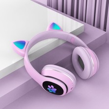 Aktarmobile Kablosuz Kedi Kulağı Tasarımlı LED Işıklı Mikrofonlu Kulak Üstü Bluetooth Kulaklık  - Mor
