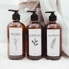 Lalezen Amber Cam Şişe Çiçekli 3'lü Banyo Seti