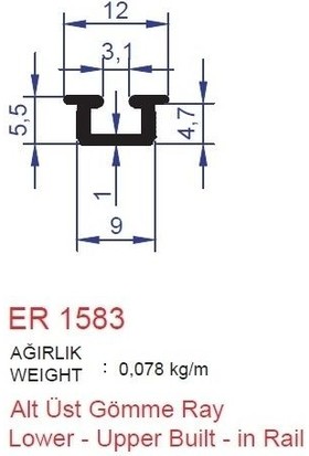 ALM Alüminyum Market Sürme Kapak Alt-Üst Ray Profili ER1583 Pres 3 Metre
