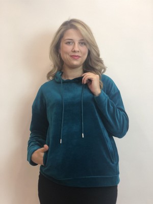 Esrateks Bayan Turkuaz Kapüşonlu Sweatshirt