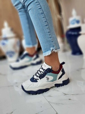 U.S. Polo Assn. Tracky Beyaz Lacivert Kadın Sneaker Ayakkabı V2