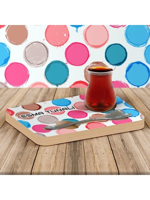 BK Kişiye Özel Çini Motifli Kalp Kaşıklı Ahşap Çay Sunum Tabağı - 7