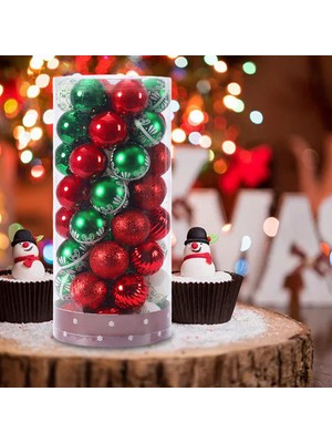 F Fityle Noel Top Süsler 50X Boyalı 2.36 "baubles Dekorasyon Için Asılı Kırmızı Yeşil Beyaz
