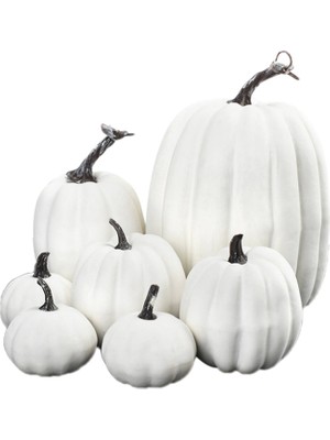 F Fityle 7x Yapay Pumpkins Güz Düğün Centerpiece Için Toplu Faux Hasat Beyaz