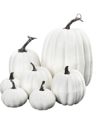 F Fityle 7x Yapay Pumpkins Güz Düğün Centerpiece Için Toplu Faux Hasat Beyaz