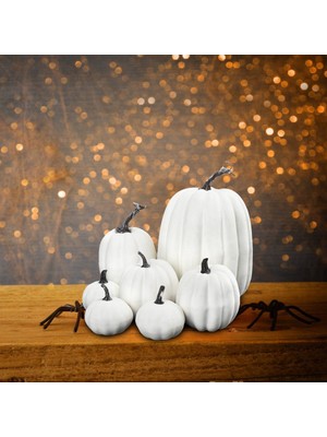 F Fityle 7x Yapay Pumpkins Güz Düğün Centerpiece Için Toplu Faux Hasat Beyaz