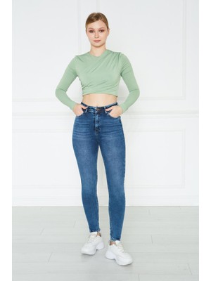 Monart Kadın Mavi Yüksek Bel Skinny Fit Jean