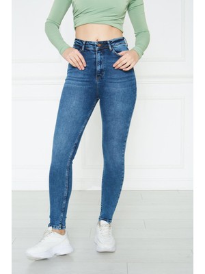 Monart Kadın Mavi Yüksek Bel Skinny Fit Jean