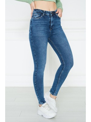 Monart Kadın Mavi Yüksek Bel Skinny Fit Jean