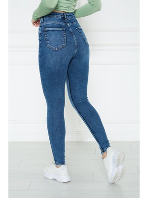 Monart Kadın Mavi Yüksek Bel Skinny Fit Jean