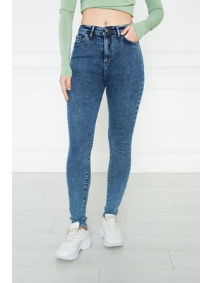 Monart Kadın Mavi Yüksek Bel Skinny Fit Jean