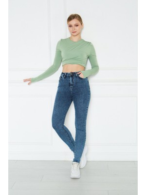 Monart Kadın Mavi Yüksek Bel Skinny Fit Jean