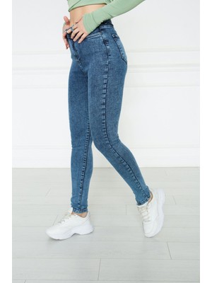 Monart Kadın Mavi Yüksek Bel Skinny Fit Jean