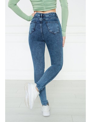 Monart Kadın Mavi Yüksek Bel Skinny Fit Jean