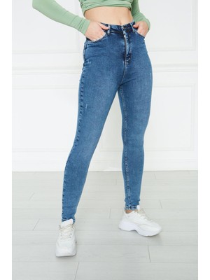 Monart Kadın Mavi Yüksek Bel Skinny Fit Jean