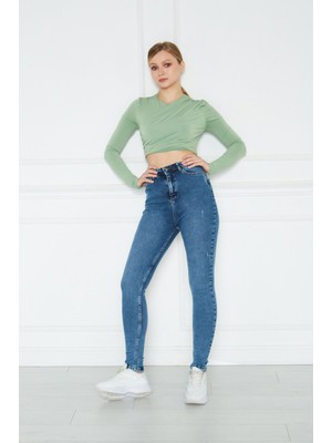 Monart Kadın Mavi Yüksek Bel Skinny Fit Jean