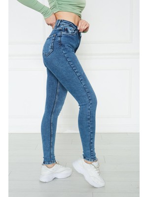 Monart Kadın Mavi Yüksek Bel Skinny Fit Jean