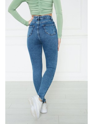 Monart Kadın Mavi Yüksek Bel Skinny Fit Jean