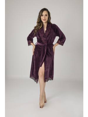 Nuşa Küf Yeşili Dantelli Bambu Cotton Bayan Sabahlık Bornoz