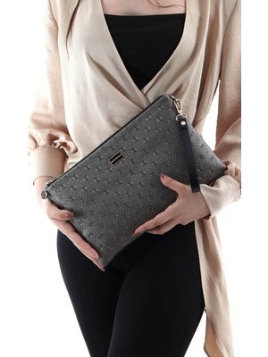 Silver Polo Silver  Polo Kadın Portföy  Clutch Platin - Siyah NV1034