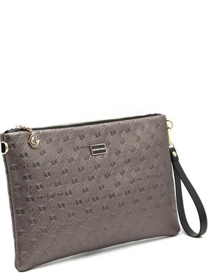 Silver Polo Silver  Polo Kadın Portföy  Clutch Platin - Siyah NV1034