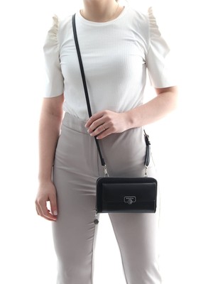 Silver Polo Siyah Üç Bölmeli Kadın Çapraz Askılı Telefon Cüzdanı/Cüzdan & Kartlık SP921