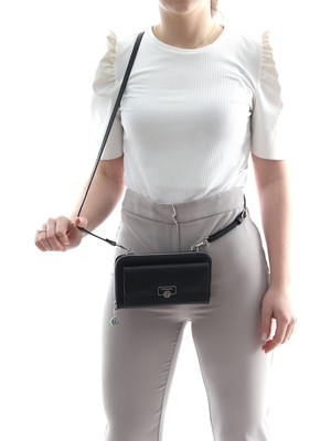 Silver Polo Siyah Üç Bölmeli Kadın Çapraz Askılı Telefon Cüzdanı/Cüzdan & Kartlık SP921