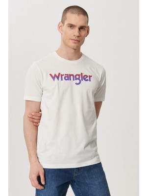 WRANGLER Erkek Kırık Beyaz Regular Fit Bisiklet Yaka T-Shirt