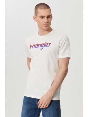 WRANGLER Erkek Kırık Beyaz Regular Fit Bisiklet Yaka T-Shirt