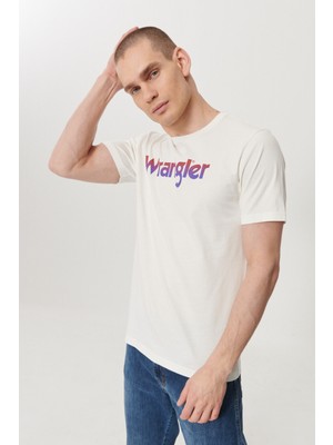 WRANGLER Erkek Kırık Beyaz Regular Fit Bisiklet Yaka T-Shirt