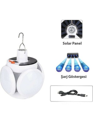 OEM Solar Güneş Enerji ve USB Sarjlı 5 Kanatlı Bahçe Aydınlatma LED Askılı Pratik Kamp Lamba