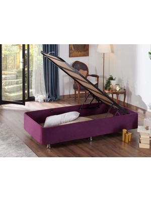 Niron Violet Baza ve Başlık Seti - 80X180 cm Tek Kişilik Sandıklı Mor Kumaş Baza ve Başlığı