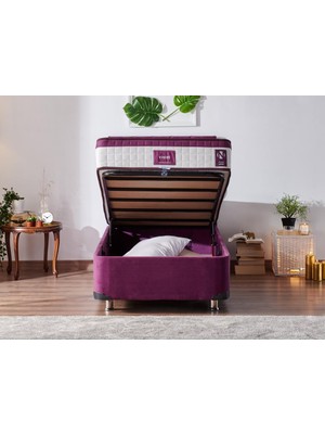 Niron Violet Baza ve Başlık Seti - 80X180 cm Tek Kişilik Sandıklı Mor Kumaş Baza ve Başlığı