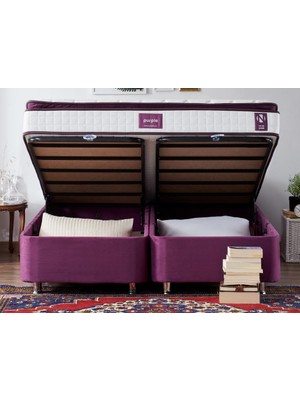 Niron Purple Baza ve Başlık Seti 150x200 cm Çift Kişilik Sandıklı Mor Kumaş Metal Profil Baza ve Başlığı