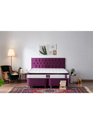 Niron Purple Yatak Seti 150x200 cm Çift Kişilik Yatak Baza Başlık Takımı - Orta Sert Kuş Tüyü Yatak Mor Baza ve Başlığı